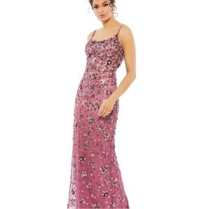 Mac Duggal Style 5477 Raspberry Floral Embellished Scoopneck Evening Gown